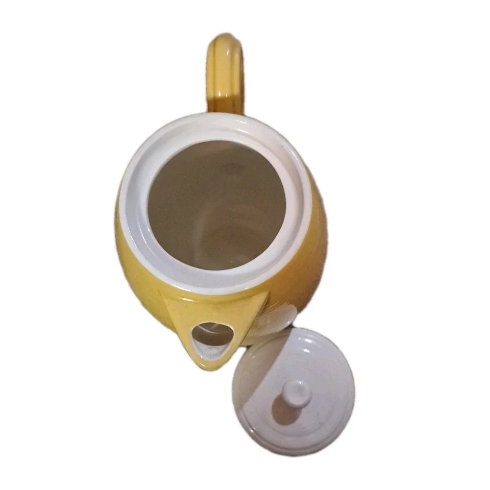 Vtg Yellow‎ Porcelain Coffee/Teapot W/White Lid